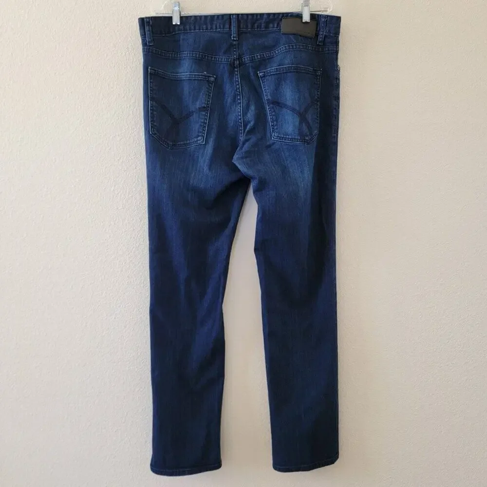 Calvin Klein Jeans Slim Straight Dark Wash Blue Mens Size 36 Cotton Stretch